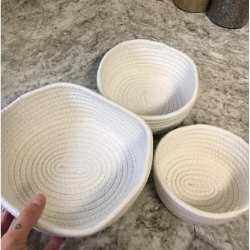 New 3-Pack Small Round Cotton Rope Woven Storage Baskets - Nesting Bins